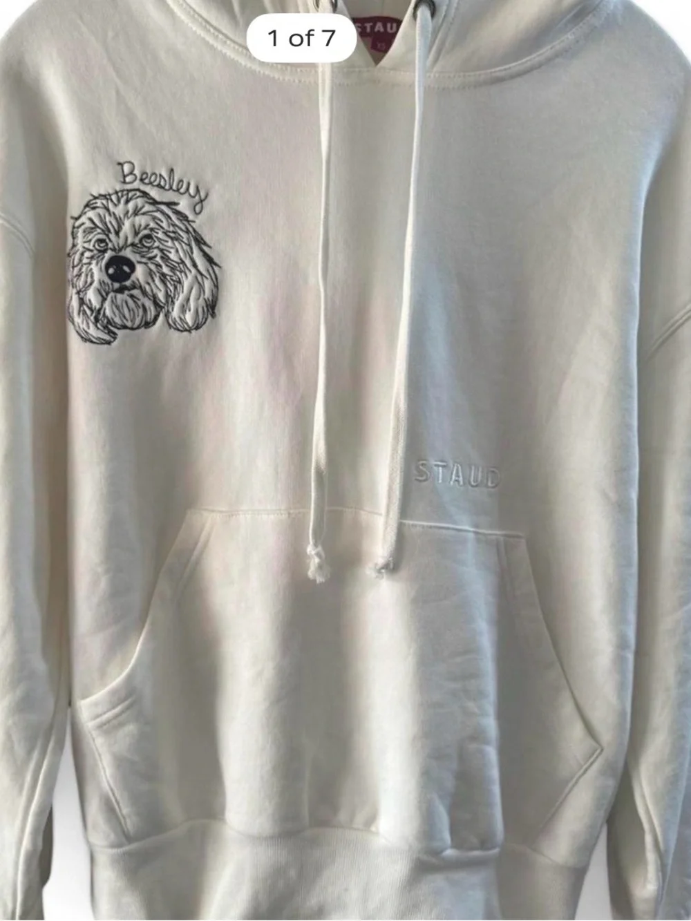 STAUD Off White NWT Hoodie with Black Dog Embroidery Sz XS (oversized)